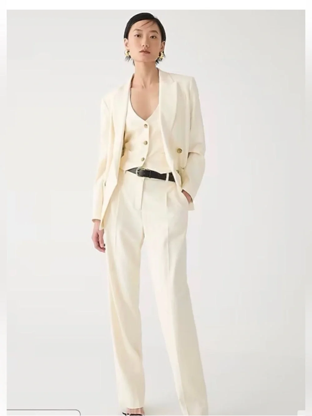 J.Crew Cream Pleated Wide Leg Pants Sz 14 Short